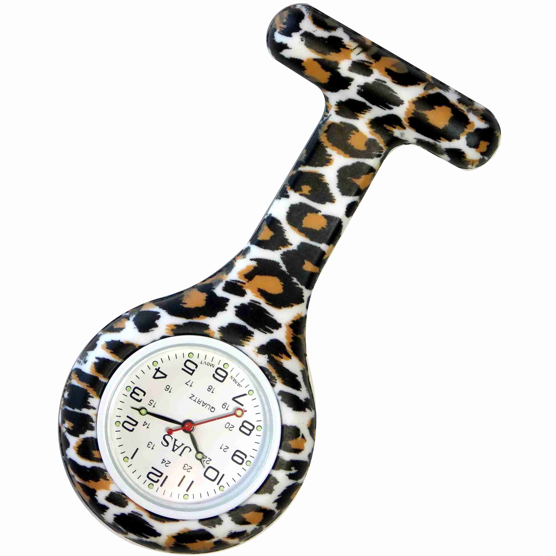 Nurse Pin Watch Silicone Printed Snow Leopard